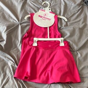 90 Degree By Reflex Girls Hot Pink Athletic Tank & Skort Set